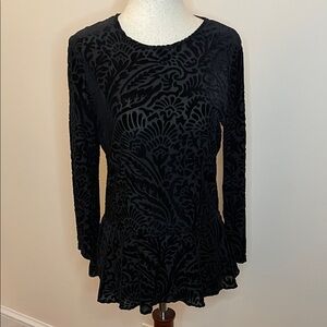 Lauren Ralph Lauren Black Velvet Burnout Peplum Top Women’s Medium